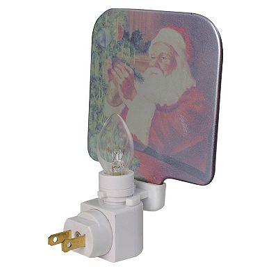 Northlight 6-Inch Norman Rockwell Santa Trimming Tree Glass Night Light