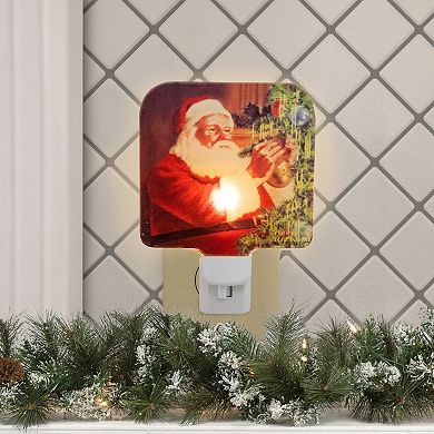 Northlight 6-Inch Norman Rockwell Santa Trimming Tree Glass Night Light