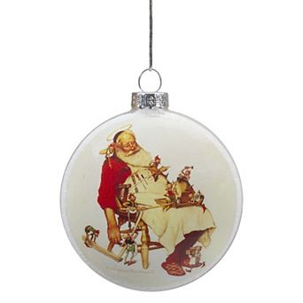 Northlight Norman Rockwell 'Santa and His Helpers' Glass Disc Christmas Ornament