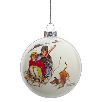 Northlight Norman Rockwell 'Young Love: Sledding' Glass Disc Christmas Ornament