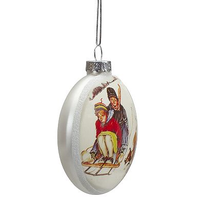 Northlight Norman Rockwell 'Young Love: Sledding' Glass Disc Christmas Ornament