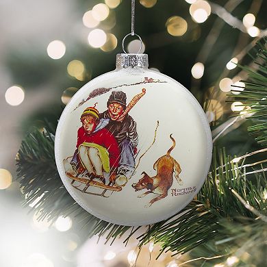 Northlight Norman Rockwell 'Young Love: Sledding' Glass Disc Christmas Ornament