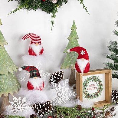 Northlight 3-pk. Plush Gnomes Christmas Ornaments with Striped Plaid & Snowflake Hats