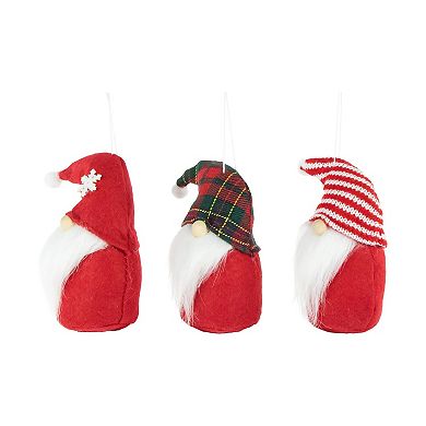 Northlight 3-pk. Plush Gnomes Christmas Ornaments with Striped Plaid & Snowflake Hats