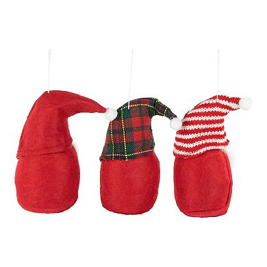 Northlight 3-pk. Plush Gnomes Christmas Ornaments with Striped Plaid & Snowflake Hats
