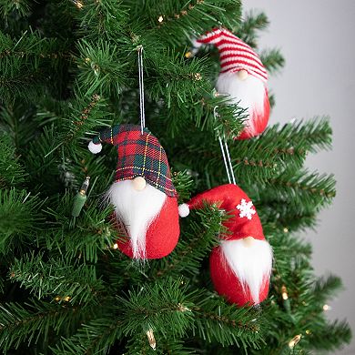 Northlight 3-pk. Plush Gnomes Christmas Ornaments with Striped Plaid & Snowflake Hats