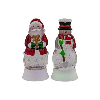 Northlight LED Lighted Santa & Snowman Acrylic Snow Globes 2 pc Table Decor