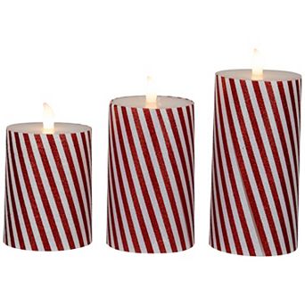 Northlight LED Flickering Flameless Candy Cane Stripe Wax Pillar Candles Set of 3