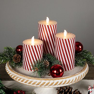 Northlight LED Flickering Flameless Candy Cane Stripe Wax Pillar Candles Set of 3