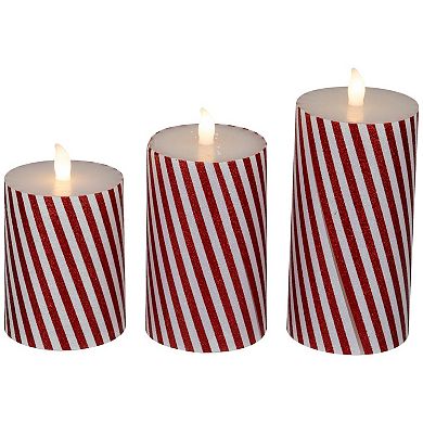 Northlight LED Flickering Flameless Candy Cane Stripe Wax Pillar Candles Set of 3