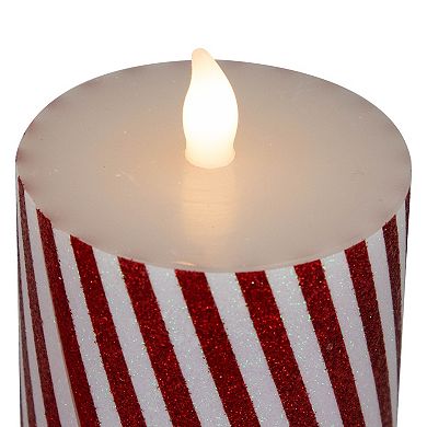 Northlight LED Flickering Flameless Candy Cane Stripe Wax Pillar Candles Set of 3