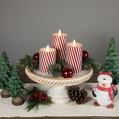 Northlight LED Flickering Flameless Candy Cane Stripe Wax Pillar Candles Set of 3