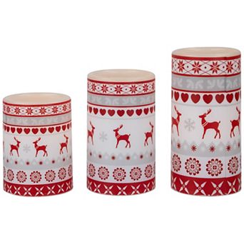 Northlight LED Flameless Flickering Nordic Reindeer Wax Pillar Candles Set of 3