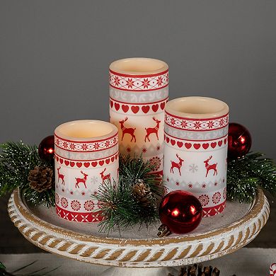 Northlight LED Flameless Flickering Nordic Reindeer Wax Pillar Candles Set of 3