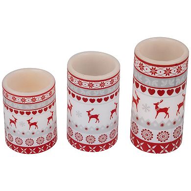 Northlight LED Flameless Flickering Nordic Reindeer Wax Pillar Candles Set of 3