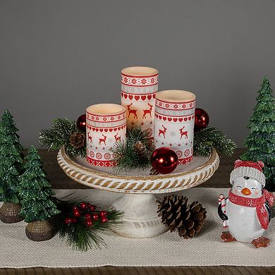 Northlight LED Flameless Flickering Nordic Reindeer Wax Pillar Candles Set of 3