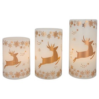 Northlight LED Flameless Flickering Wax Reindeer Pillar Christmas Candles Set of 3