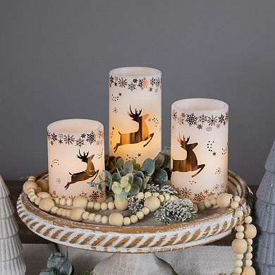Northlight LED Flameless Flickering Wax Reindeer Pillar Christmas Candles Set of 3