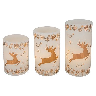 Northlight LED Flameless Flickering Wax Reindeer Pillar Christmas Candles Set of 3