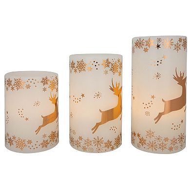 Northlight LED Flameless Flickering Wax Reindeer Pillar Christmas Candles Set of 3