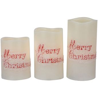 Northlight LED Flameless "Merry Christmas" Wax Pillar Candles Set of 3