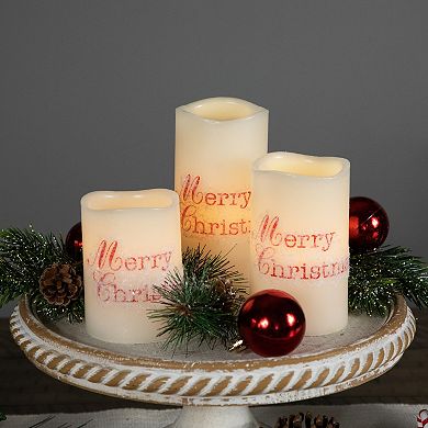 Northlight LED Flameless "Merry Christmas" Wax Pillar Candles Set of 3