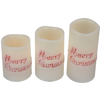 Northlight LED Flameless "Merry Christmas" Wax Pillar Candles Set of 3