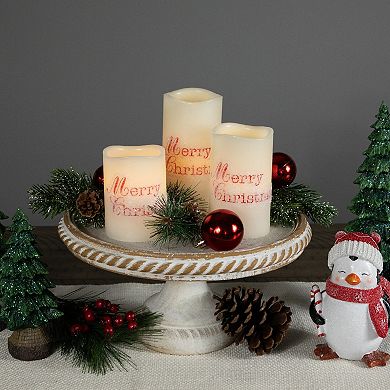 Northlight LED Flameless "Merry Christmas" Wax Pillar Candles Set of 3
