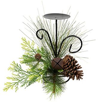 Northlight 10-Inch Pine Cones & Jingle Bell Christmas Pillar Candle Holder