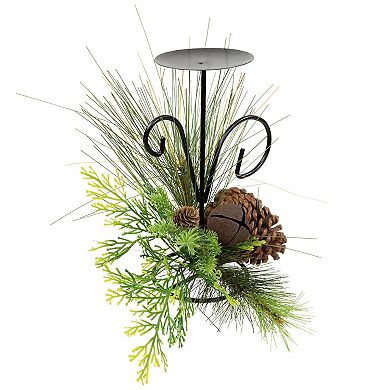 Northlight 10-Inch Pine Cones & Jingle Bell Christmas Pillar Candle Holder