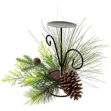 Northlight 10-Inch Pine Cones & Jingle Bell Christmas Pillar Candle Holder
