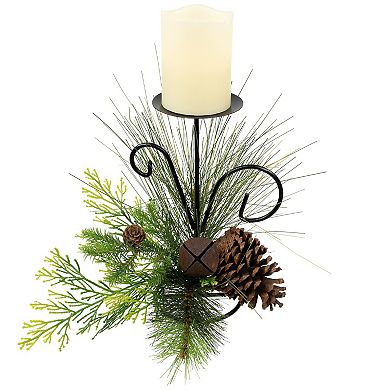 Northlight 10-Inch Pine Cones & Jingle Bell Christmas Pillar Candle Holder