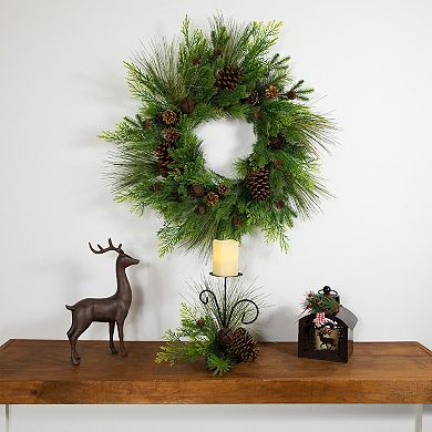 Northlight 10-Inch Pine Cones & Jingle Bell Christmas Pillar Candle Holder