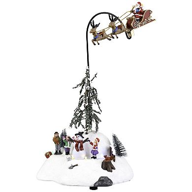 Northlight 13.5-Inch LED Lighted Musical Flying Santa Animated Christmas Village Display Table Décor