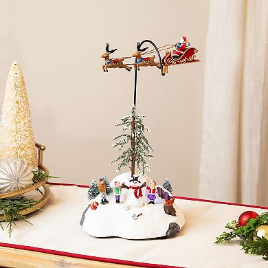 Northlight 13.5-Inch LED Lighted Musical Flying Santa Animated Christmas Village Display Table Décor