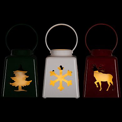 Northlight 8-Inch LED Lighted Snowflake & Reindeer Candle Lanterns Set of 3