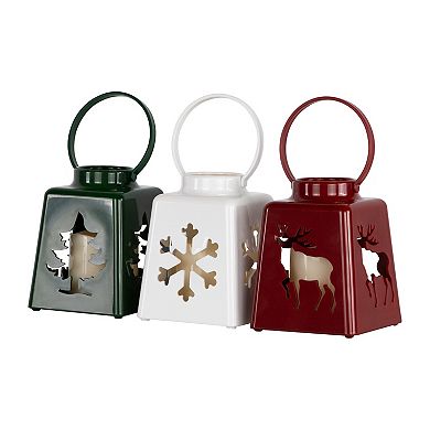 Northlight 8-Inch LED Lighted Snowflake & Reindeer Candle Lanterns Set of 3