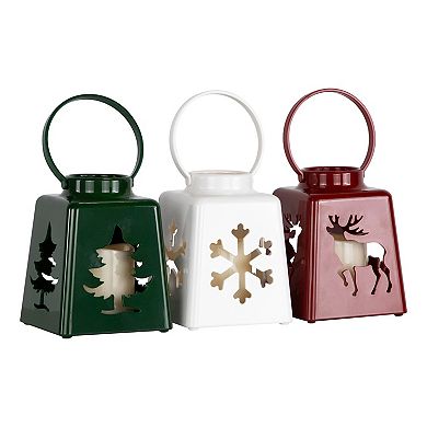 Northlight 8-Inch LED Lighted Snowflake & Reindeer Candle Lanterns Set of 3