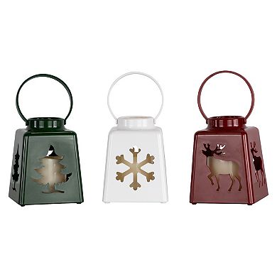 Northlight 8-Inch LED Lighted Snowflake & Reindeer Candle Lanterns Set of 3