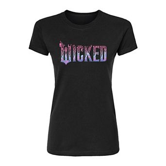 Juniors' Wicked For Good Logo Floral Fitted Tee