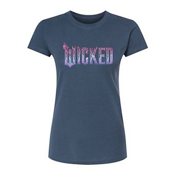 Juniors' Wicked For Good Logo Floral Fitted Tee