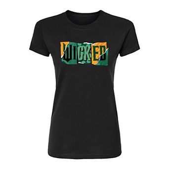 Juniors' Wicked For Good Logo Ripped Fitted Tee