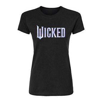 Juniors' Wicked For Good Logo Butterfly Sparkle Fitted Tee