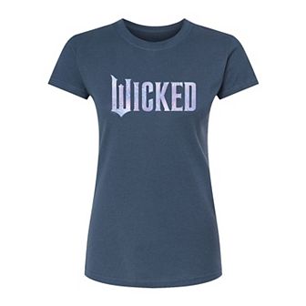 Juniors' Wicked For Good Logo Butterfly Sparkle Fitted Tee
