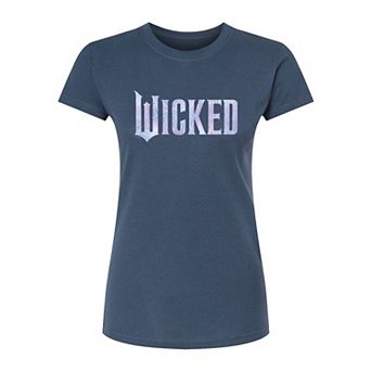 Juniors' Wicked For Good Logo Butterfly Sparkle Fitted Tee