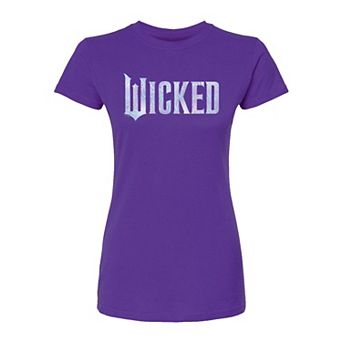 Juniors' Wicked For Good Logo Butterfly Sparkle Fitted Tee
