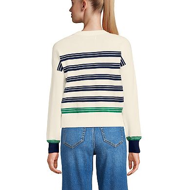 Women's Lands' End Cropped Fine Gauge Crew Neck Cardigan Sweater