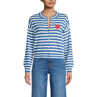 Women's Lands' End Cropped Fine Gauge Crew Neck Cardigan Sweater