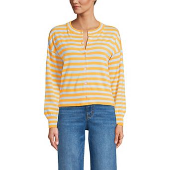 Women's Lands' End Cropped Fine Gauge Crew Neck Cardigan Sweater