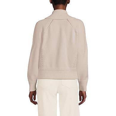 Women's Lands' End Drifter Large Collar Zip Front Cardigan Sweater